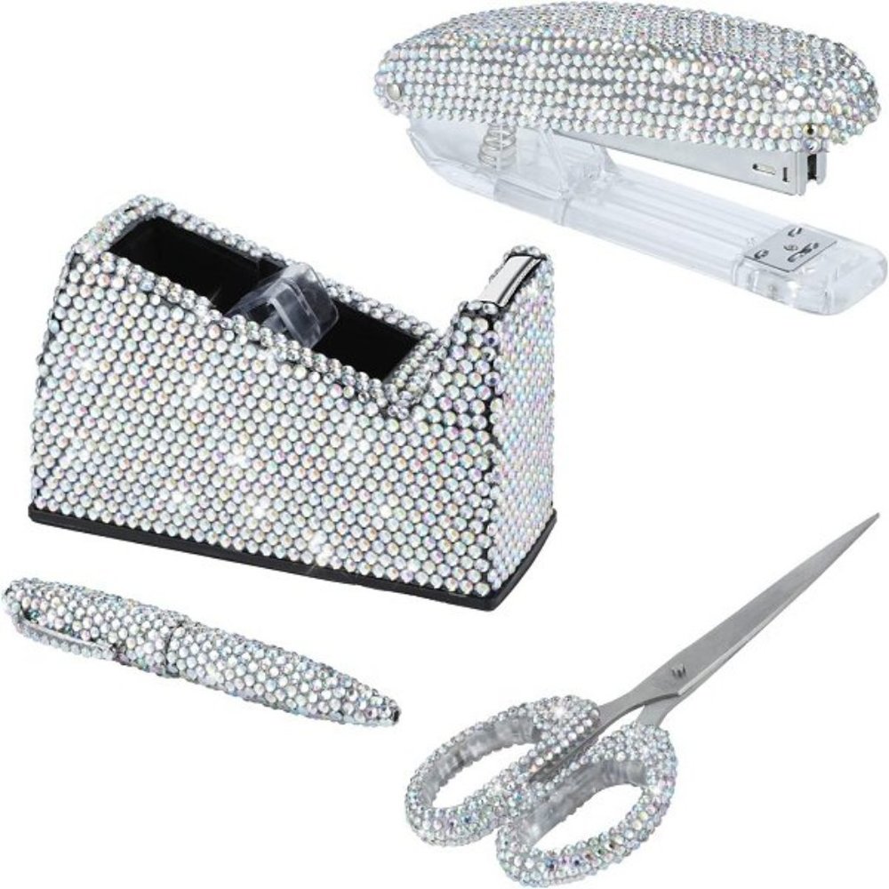 NEW Sparkling Bling Swarovski Crystal Rhinestone Desk Set Pink Purple  +…